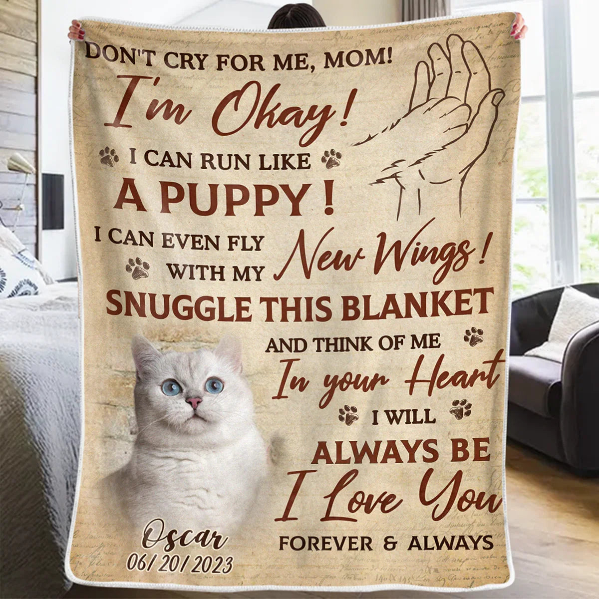 Dog Memorial Blanket – I'm Okay Poem from Pet to Dad with Photo - PersonalizedFury
