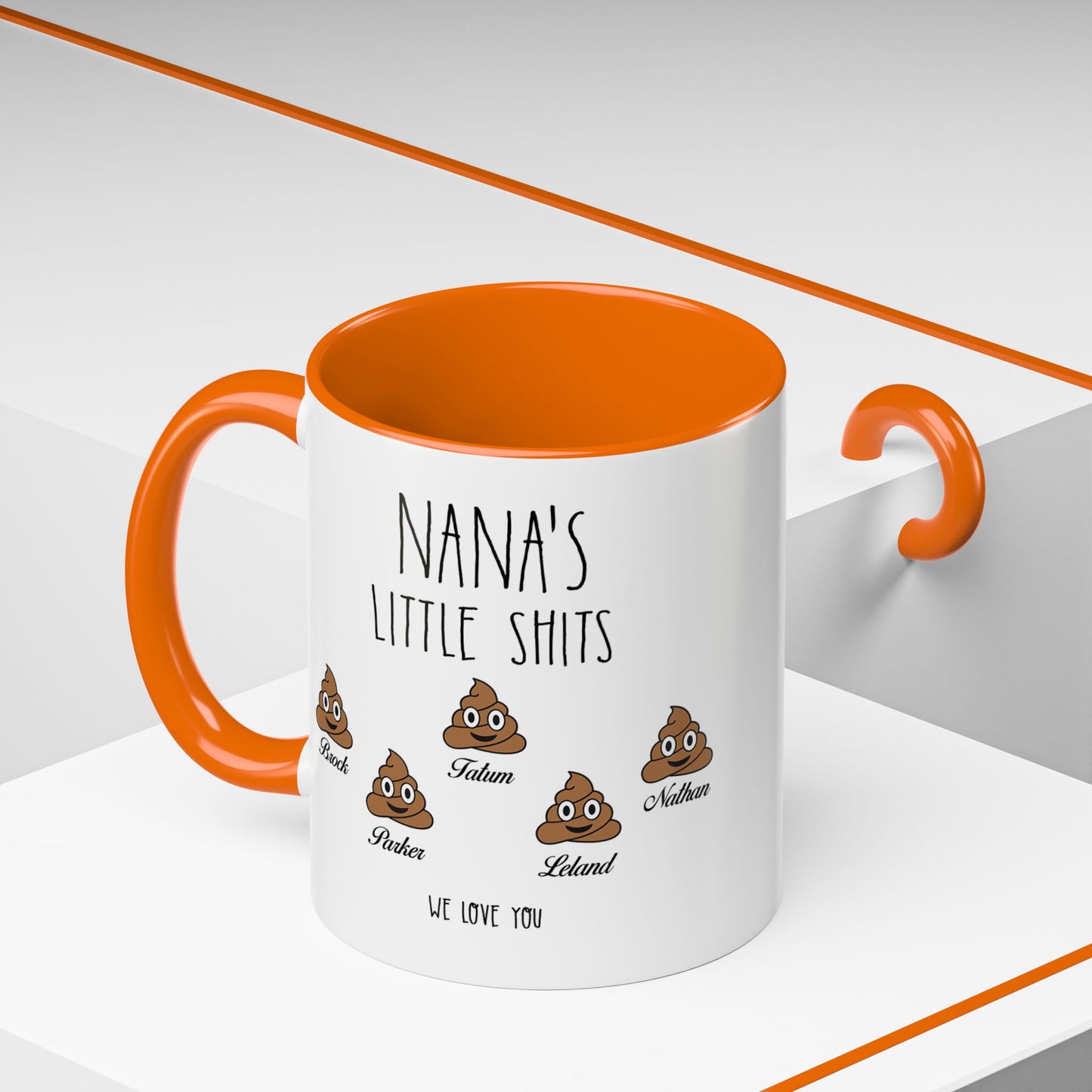 Personalized Nana with Grandkids Names Accent Coffee Mug - Gift For Family - PersonalizedFury