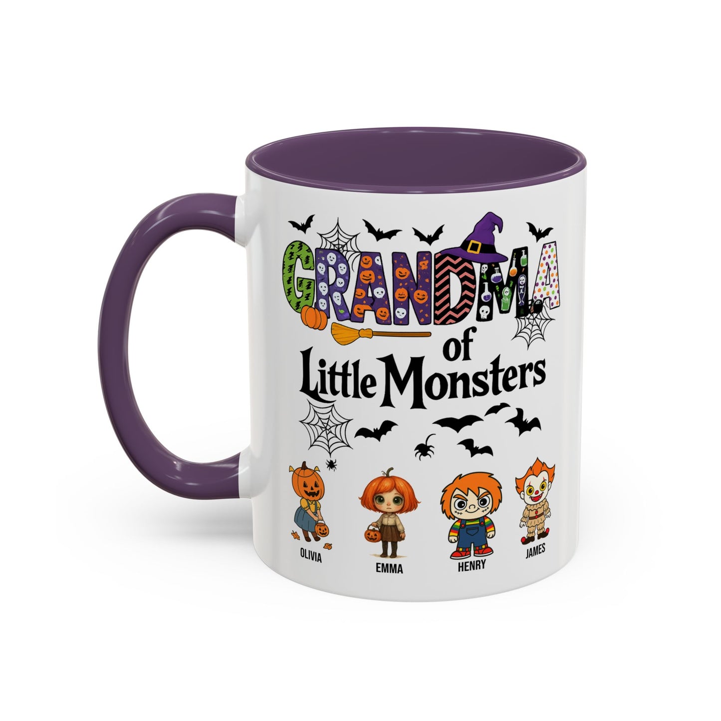 Personalized Halloween Gift for Grandma - Grandma with Grandkids Names Accent Mug - PersonalizedFury