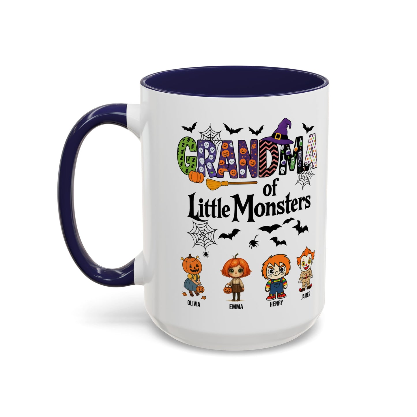 Personalized Halloween Gift for Grandma - Grandma with Grandkids Names Accent Mug - PersonalizedFury