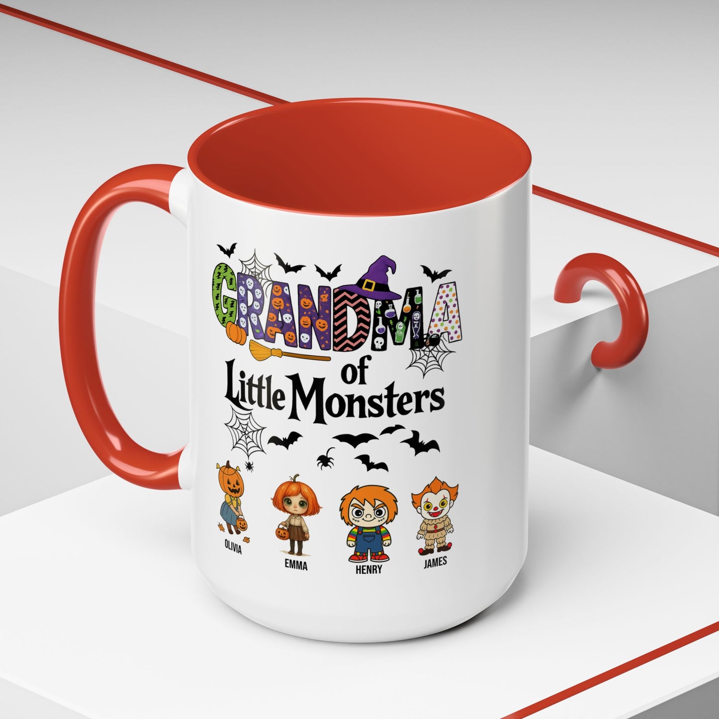 Personalized Halloween Gift for Grandma - Grandma with Grandkids Names Accent Mug - PersonalizedFury