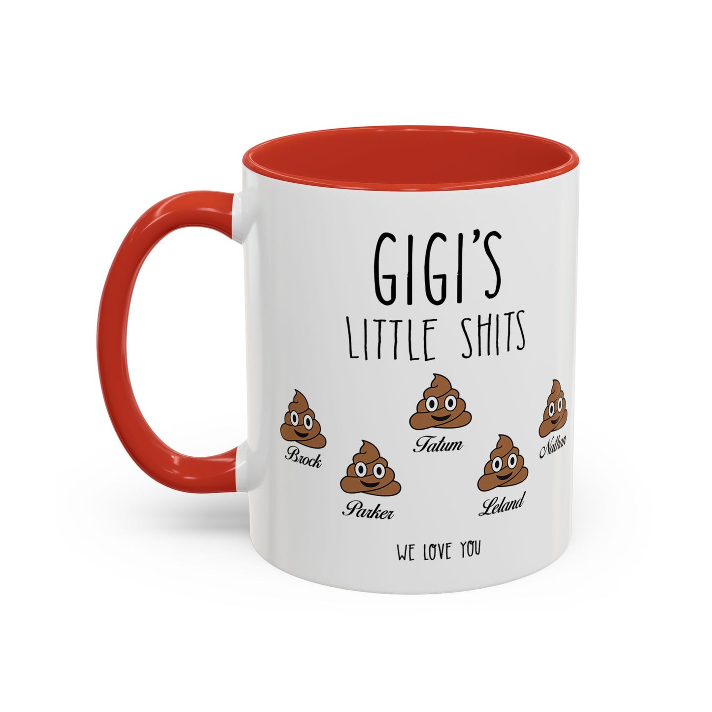 Personalized Gigi with Grandkids Names Accent Coffee Mug - Gift For Gigi - PersonalizedFury