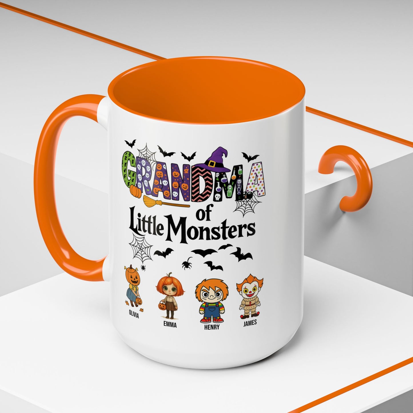 Personalized Halloween Gift for Grandma - Grandma with Grandkids Names Accent Mug - PersonalizedFury