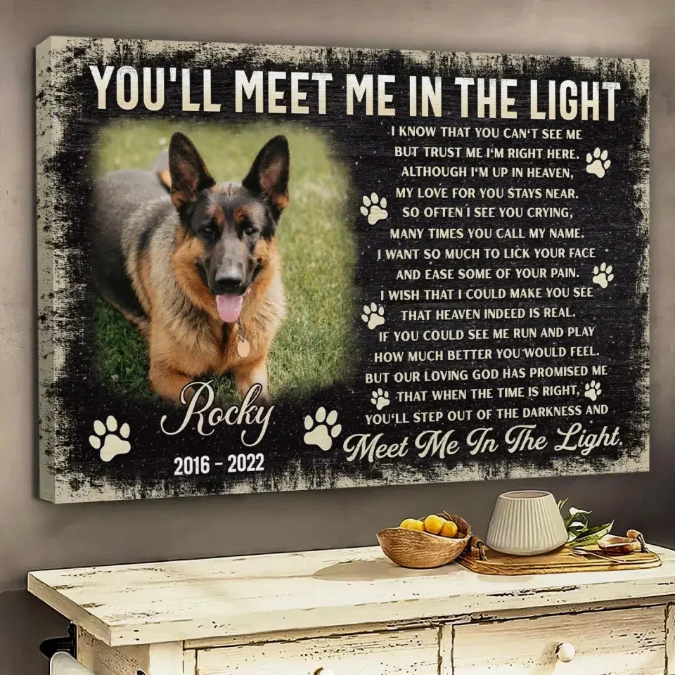 Pet Memorial Canvas – Personalized “Meet Me in the Light” Poem - PersonalizedFury