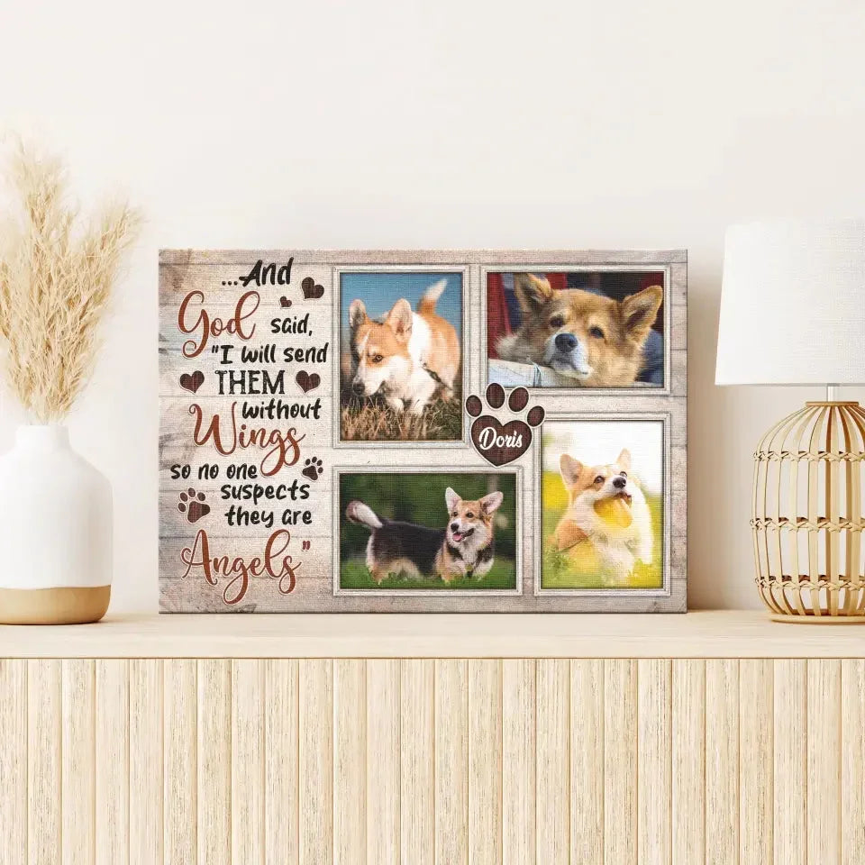 Dog Memorial Canvas – Angels Without Wings Custom Photo Collage - PersonalizedFury