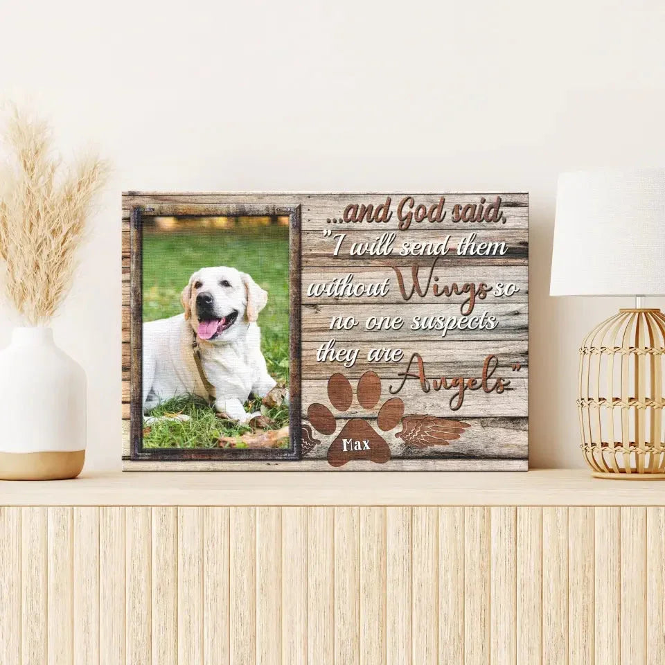 God Sent Them Without Wings – Dog Memorial Canvas with Photo - PersonalizedFury