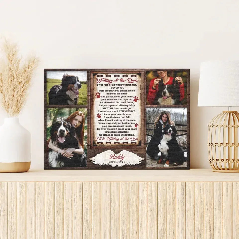 Personalized Dog Memorial Canvas – Waiting at the Door Poem Gift - PersonalizedFury