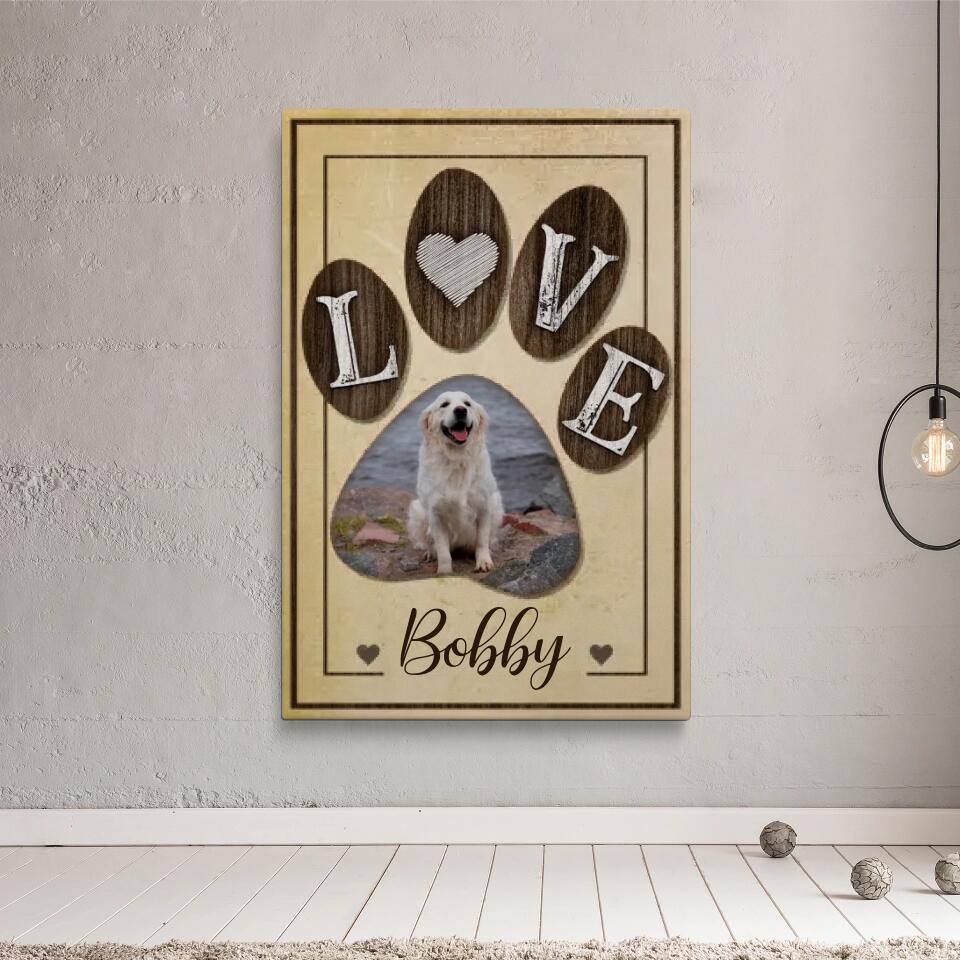 Personalized Dog Memorial Canvas – LOVE Paw Print & Photo
