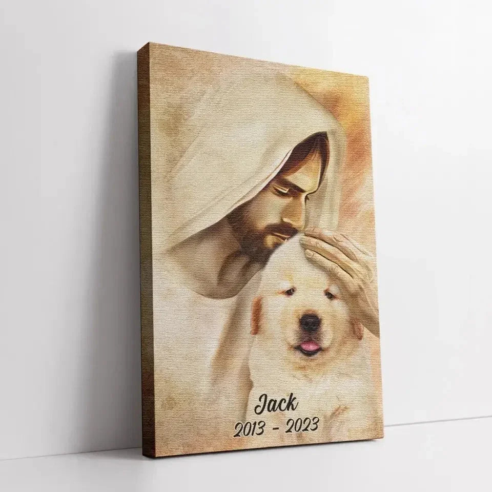 Jesus Pet Memorial Canvas – Dog in Heaven with Name & Date