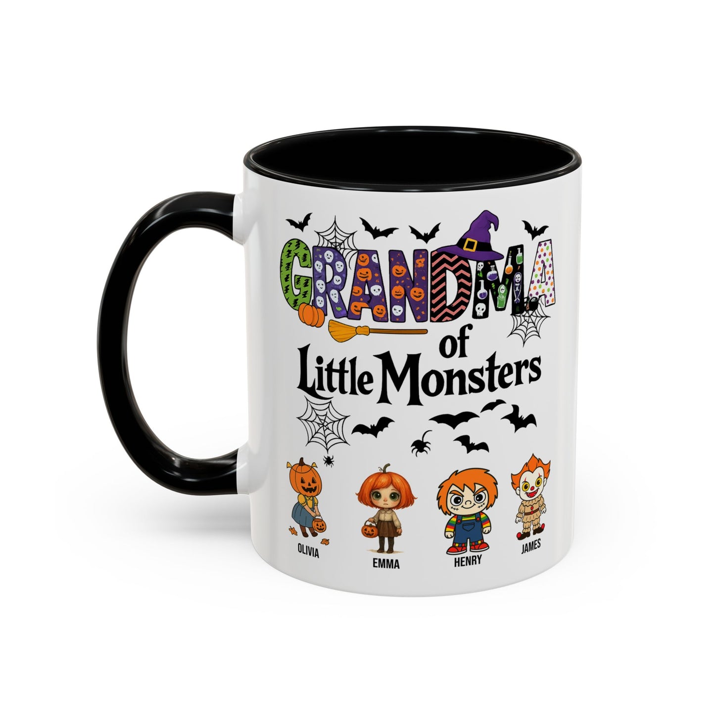 Personalized Halloween Gift for Grandma - Grandma with Grandkids Names Accent Mug - PersonalizedFury