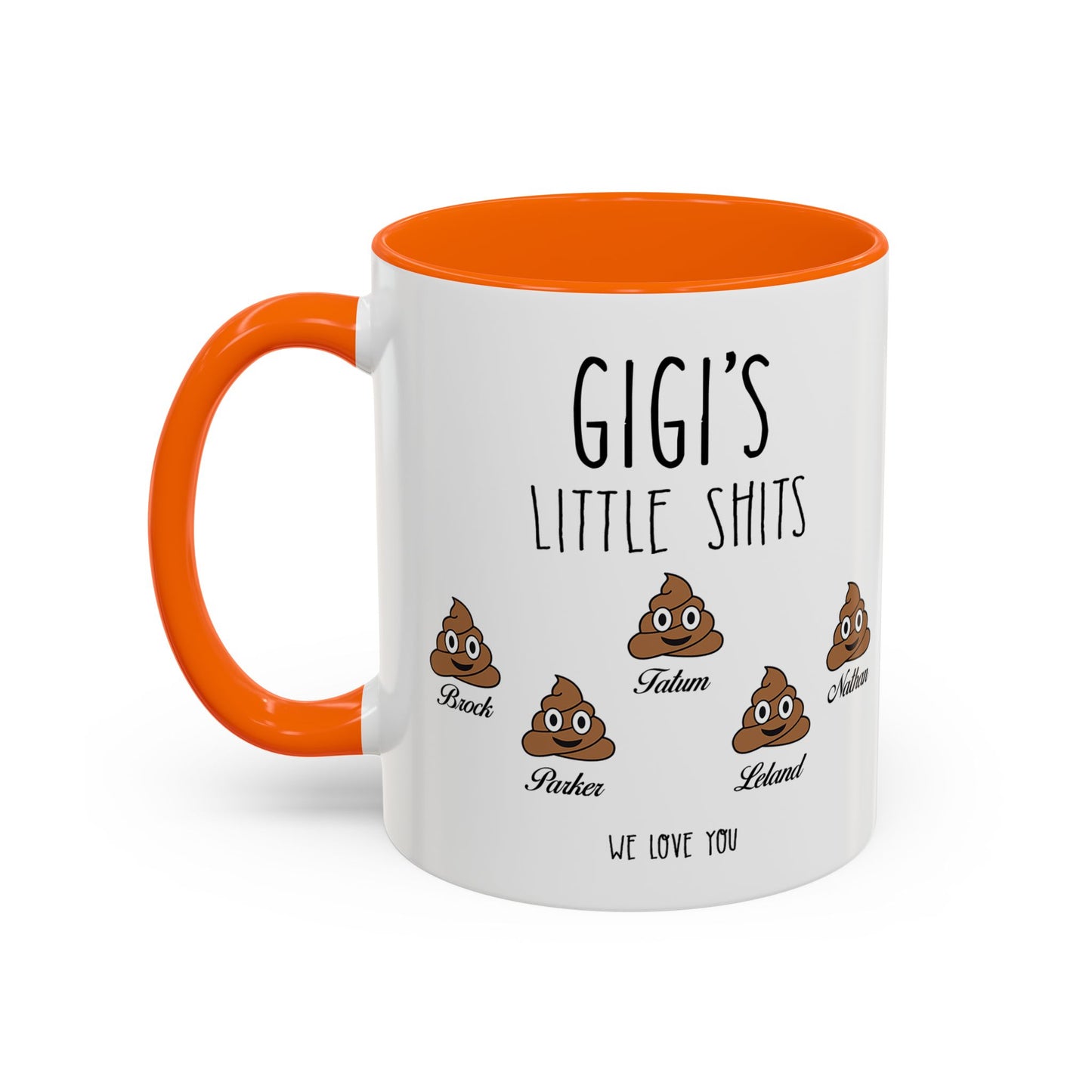 Personalized Gigi with Grandkids Names Accent Coffee Mug - Gift For Gigi - PersonalizedFury