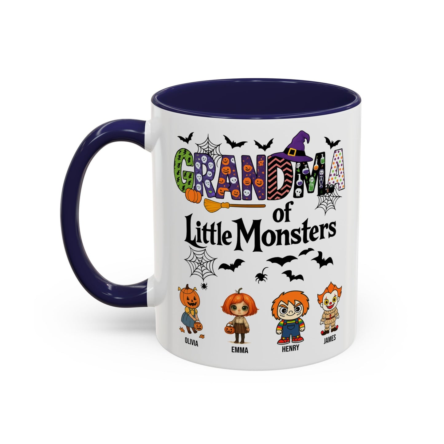 Personalized Halloween Gift for Grandma - Grandma with Grandkids Names Accent Mug - PersonalizedFury