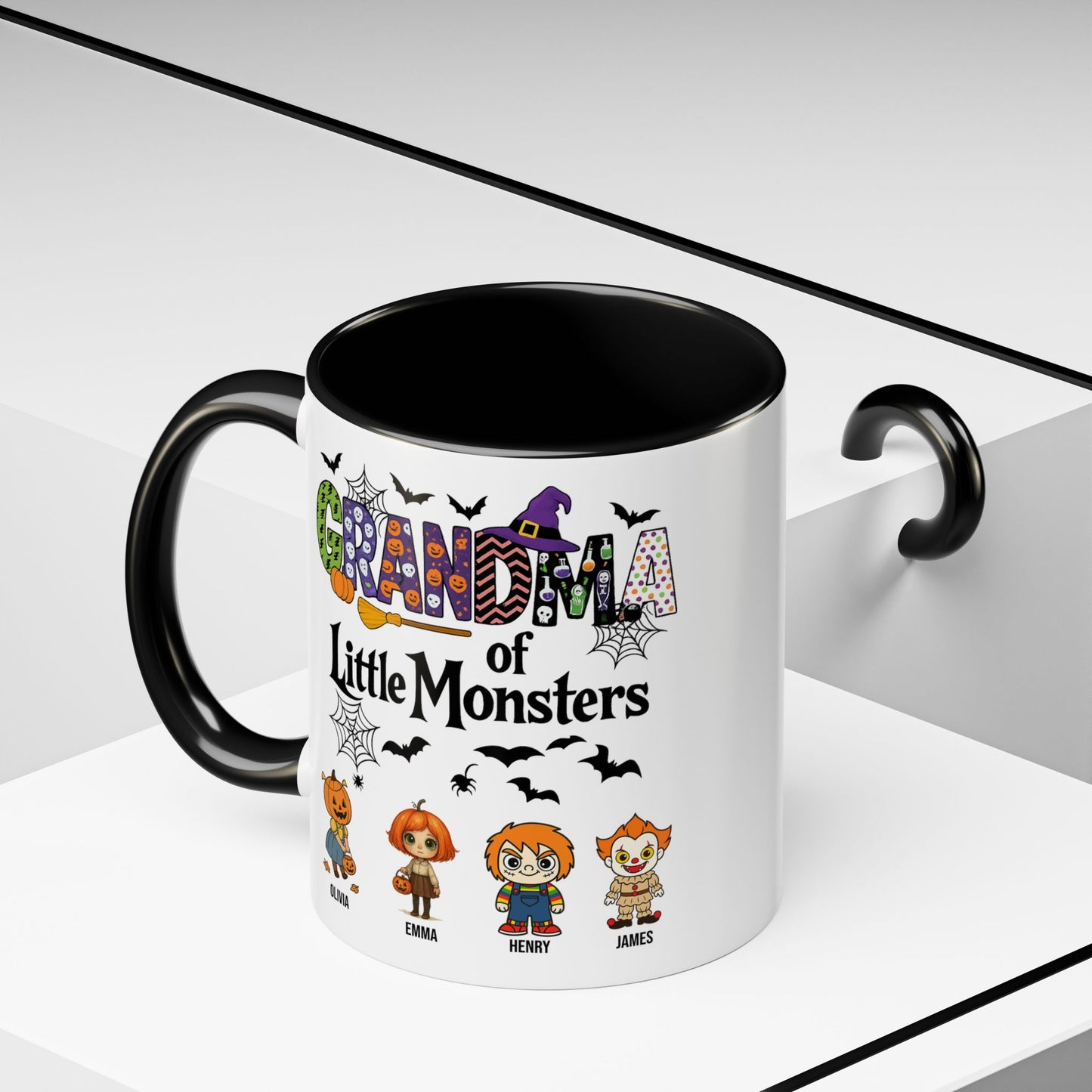 Personalized Halloween Gift for Grandma - Grandma with Grandkids Names Accent Mug - PersonalizedFury