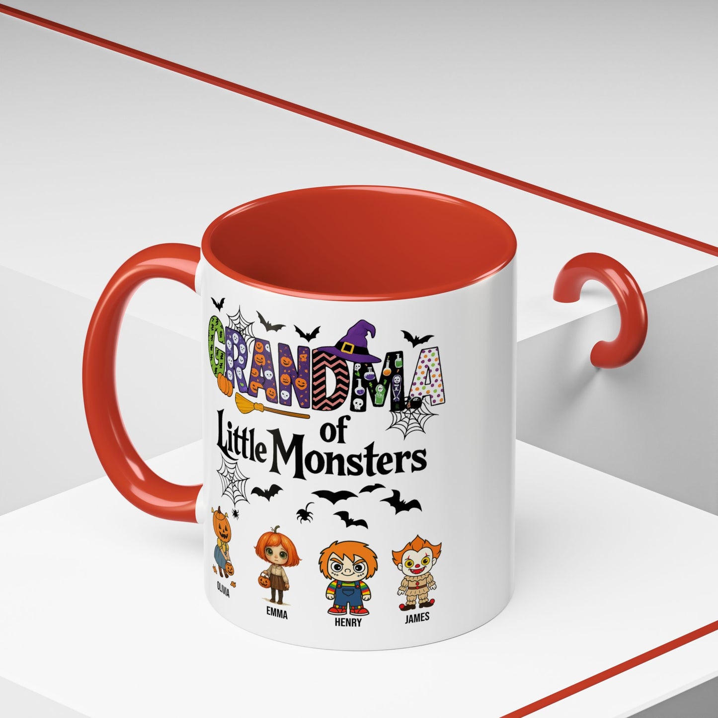 Personalized Halloween Gift for Grandma - Grandma with Grandkids Names Accent Mug - PersonalizedFury
