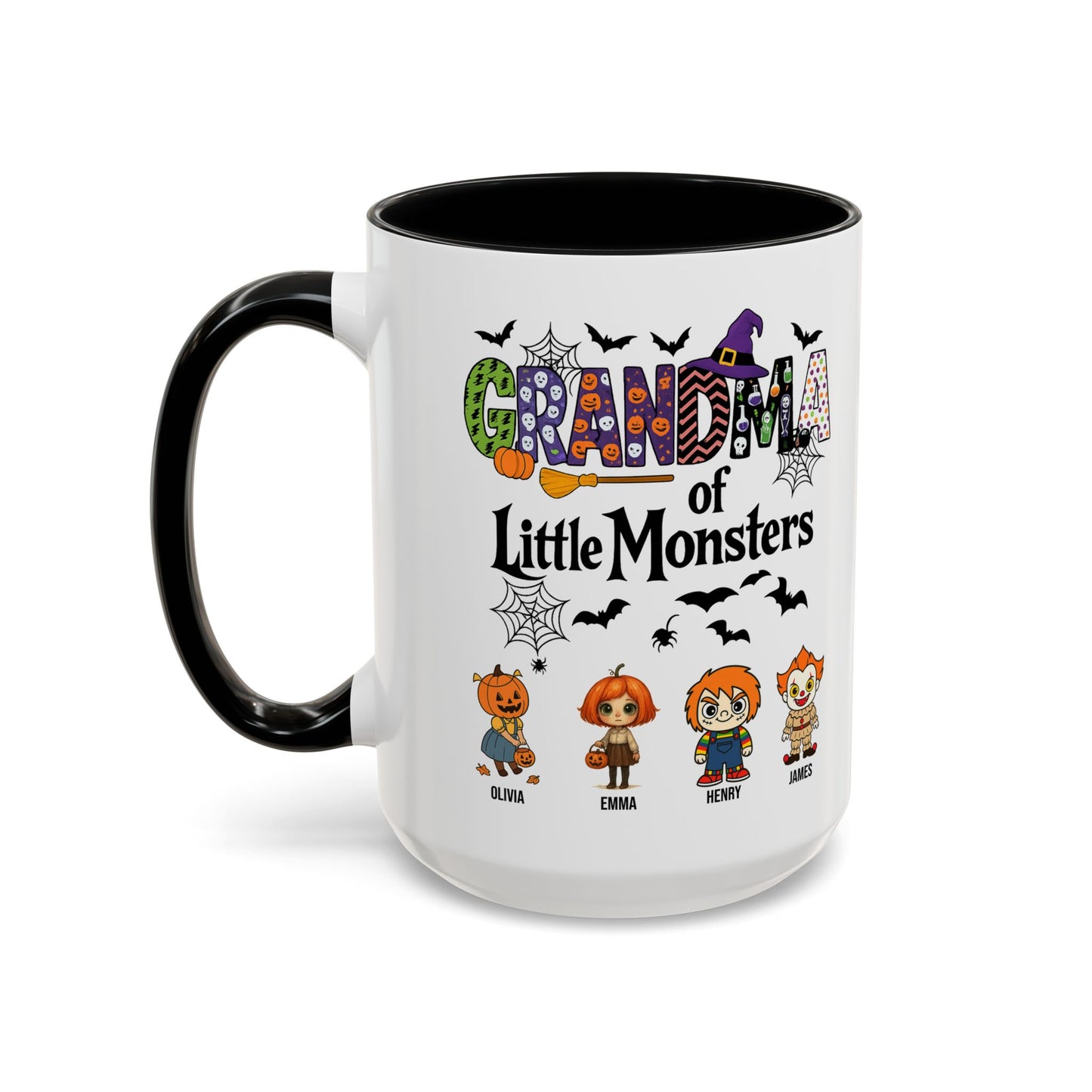 Personalized Halloween Gift for Grandma - Grandma with Grandkids Names Accent Mug - PersonalizedFury