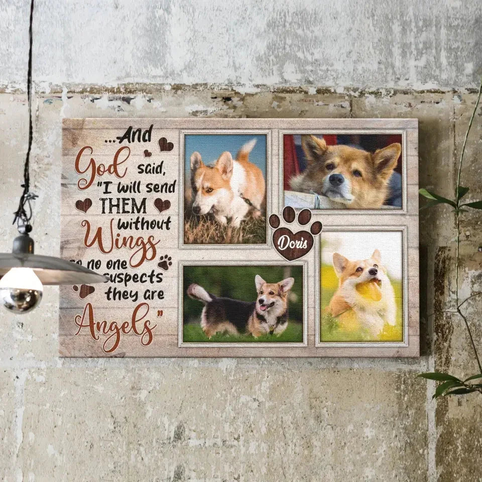Dog Memorial Canvas – Angels Without Wings Custom Photo Collage - PersonalizedFury