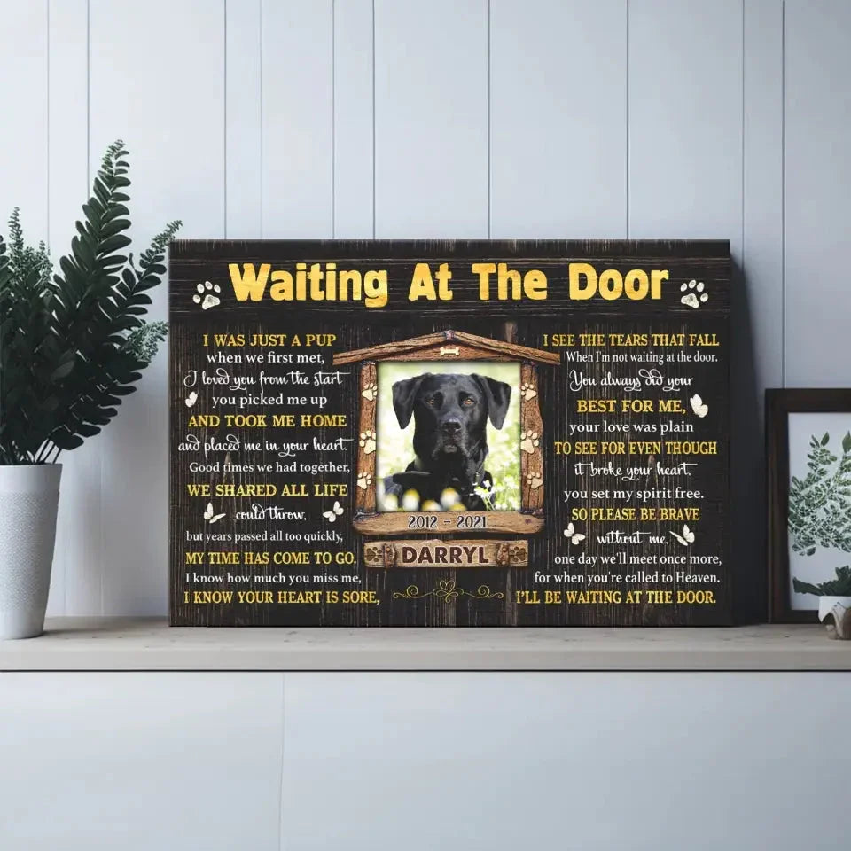 “Waiting At The Door” – Personalized Dog Memorial Canvas With Photo - PersonalizedFury