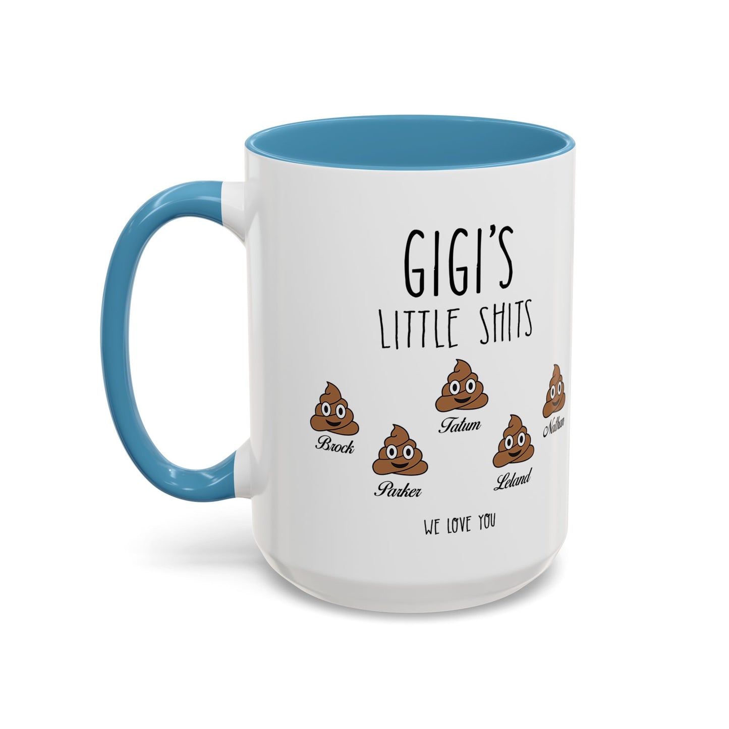 Personalized Gigi with Grandkids Names Accent Coffee Mug - Gift For Gigi - PersonalizedFury