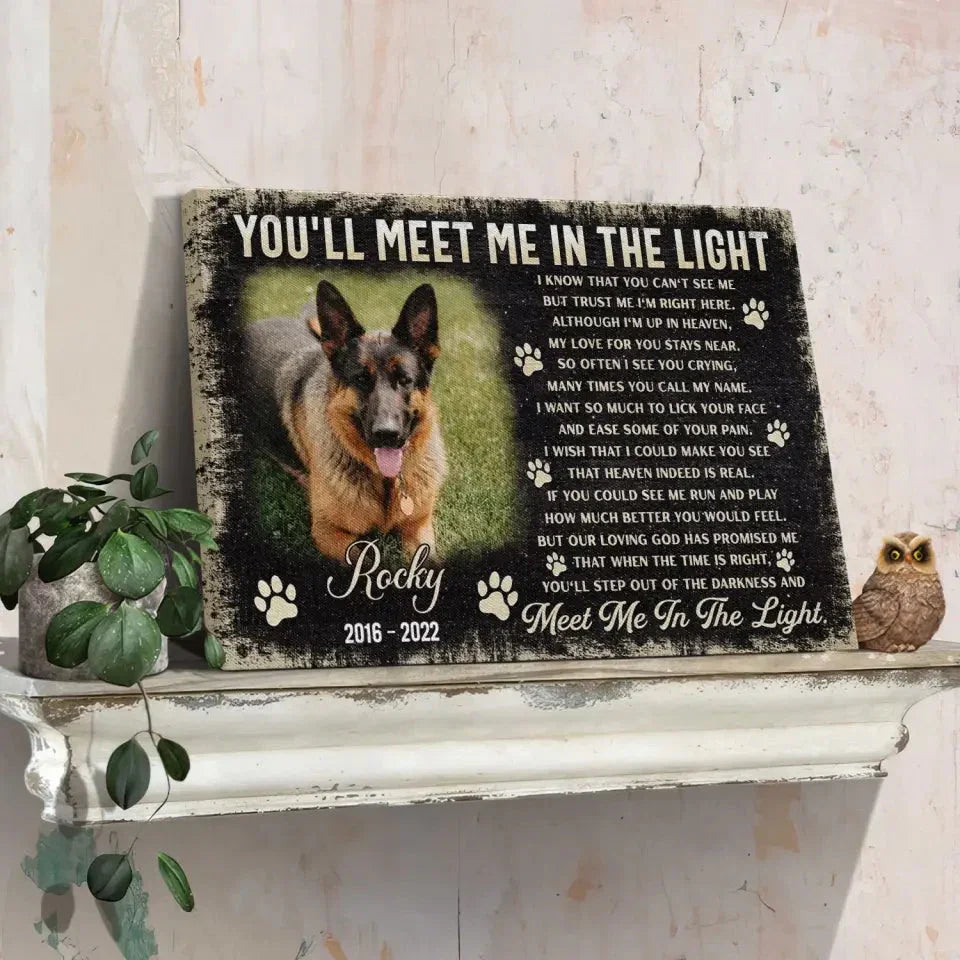 Pet Memorial Canvas – Personalized “Meet Me in the Light” Poem - PersonalizedFury