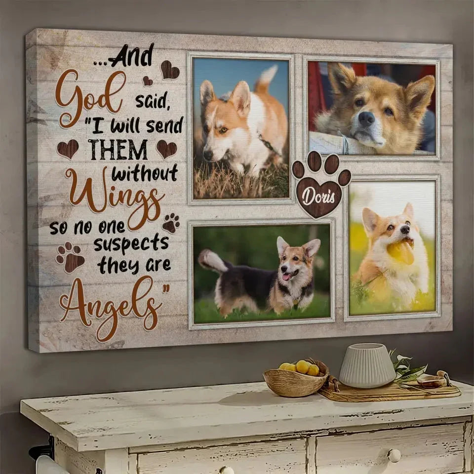 Dog Memorial Canvas – Angels Without Wings Custom Photo Collage - PersonalizedFury