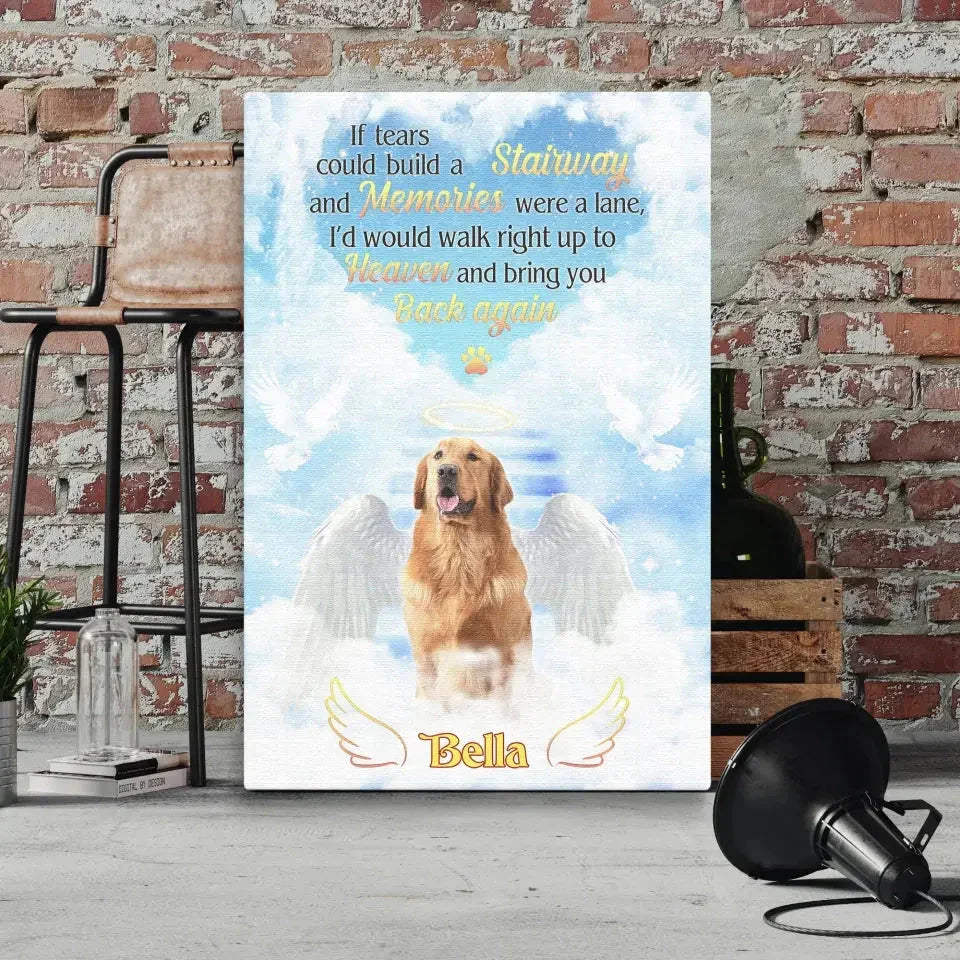Dog Loss Gift – Custom Pet Heaven Canvas with Angel Wings - PersonalizedFury