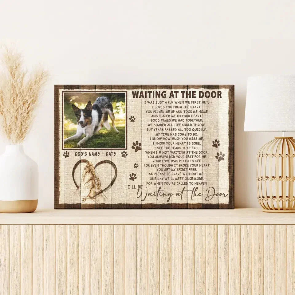 Waiting at the Door Pet Memorial Canvas – Custom Dog Photo & Name Gift - PersonalizedFury