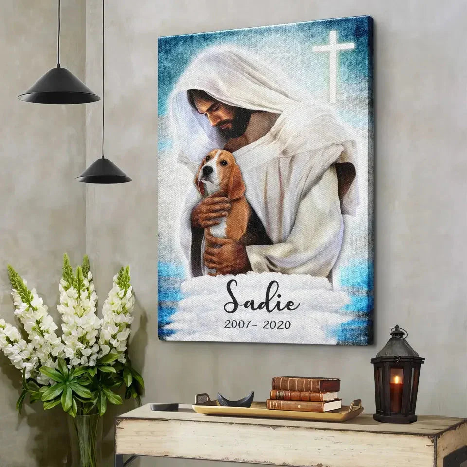 Jesus with Dogs in Heaven - Pet Memorial Canvas Gift - PersonalizedFury