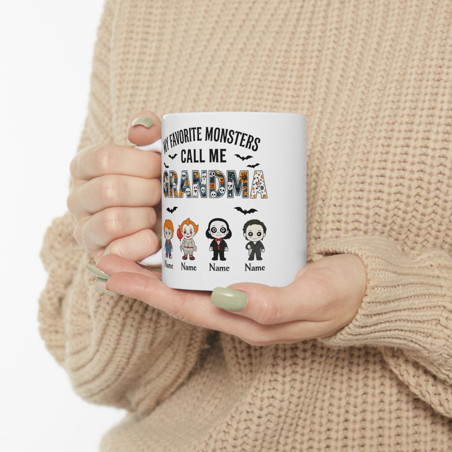 Halloween Gift for Grandma - Custom Little Monsters Coffee Mug - PersonalizedFury