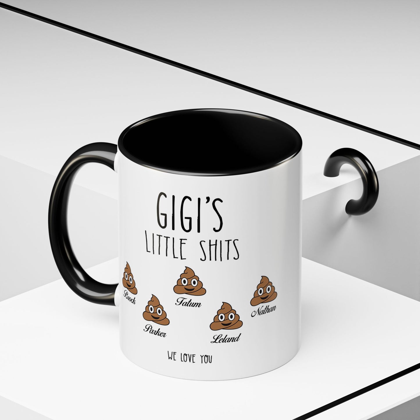Personalized Gigi with Grandkids Names Accent Coffee Mug - Gift For Gigi - PersonalizedFury