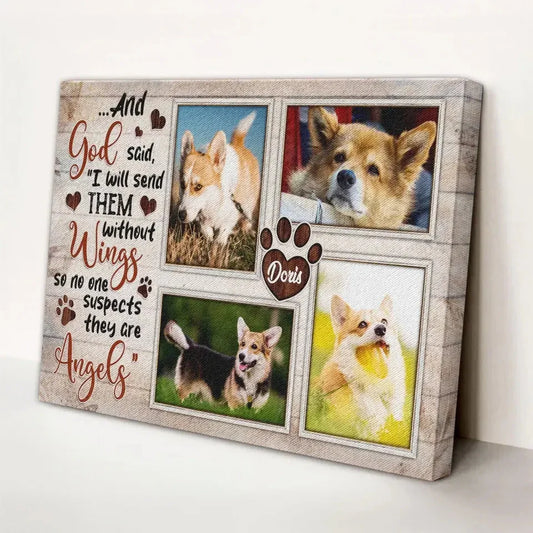Dog Memorial Canvas – Angels Without Wings Custom Photo Collage - PersonalizedFury