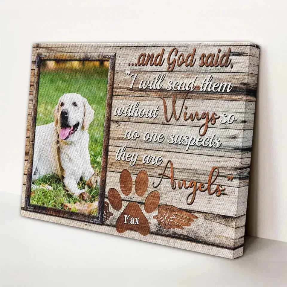 God Sent Them Without Wings – Dog Memorial Canvas with Photo - PersonalizedFury