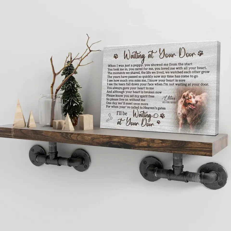 “Waiting at Your Door” – White Rustic Pet Memorial Canvas - PersonalizedFury