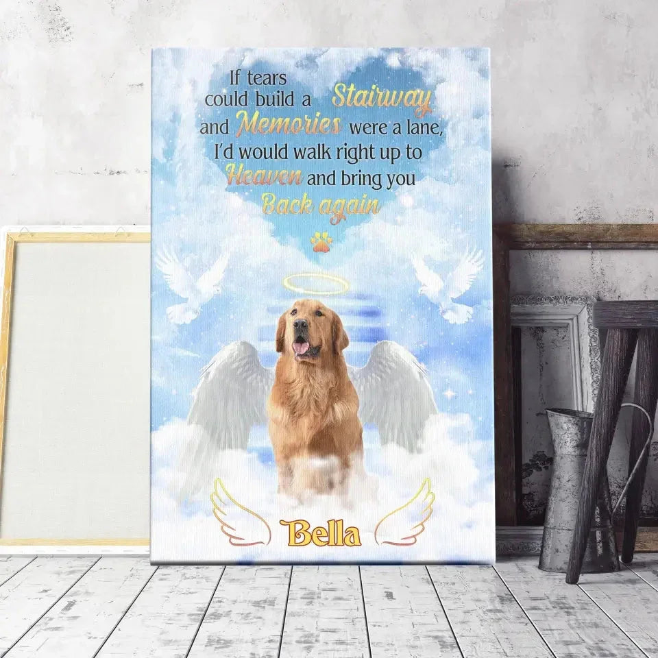 Dog Loss Gift – Custom Pet Heaven Canvas with Angel Wings - PersonalizedFury