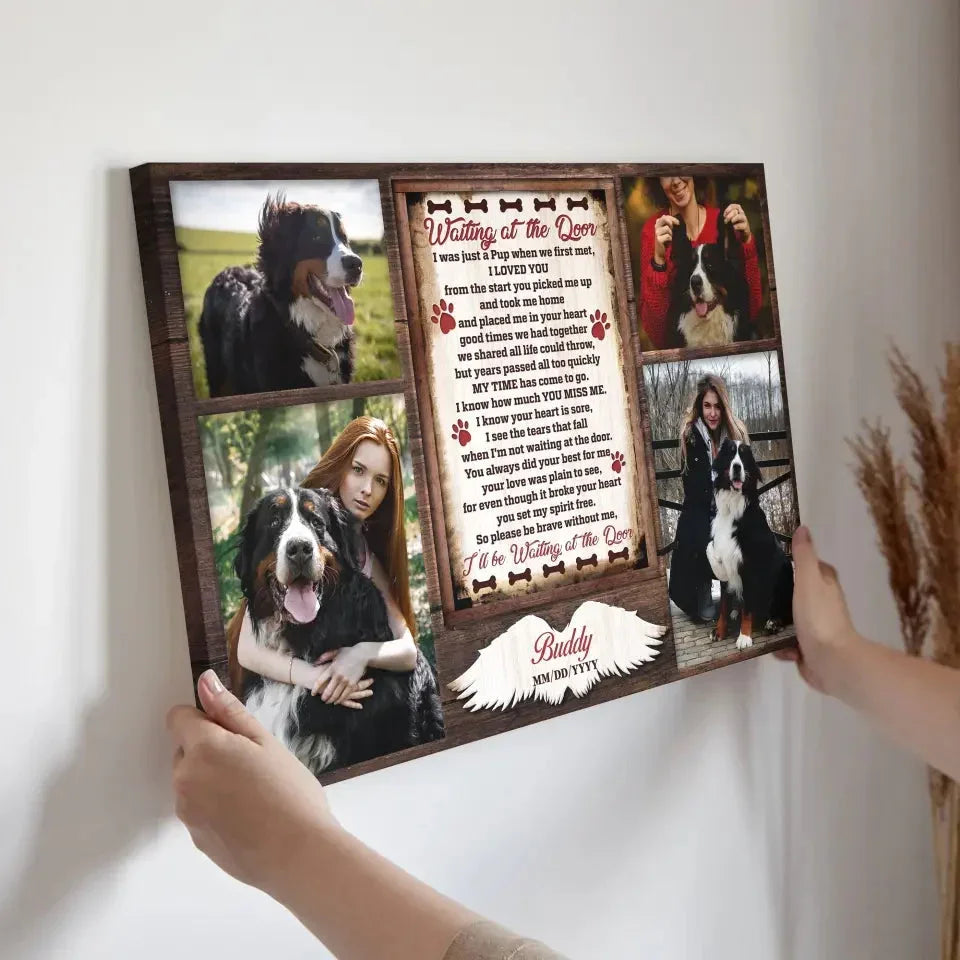 Personalized Dog Memorial Canvas – Waiting at the Door Poem Gift - PersonalizedFury