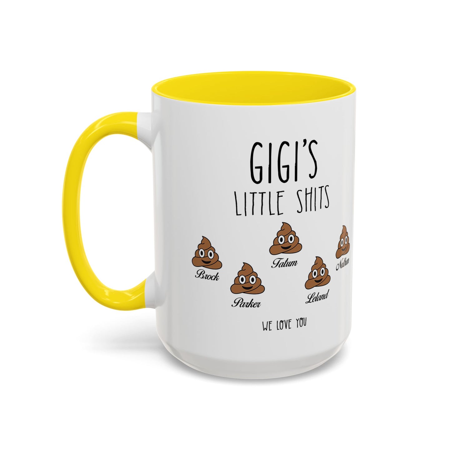 Personalized Gigi with Grandkids Names Accent Coffee Mug - Gift For Gigi - PersonalizedFury