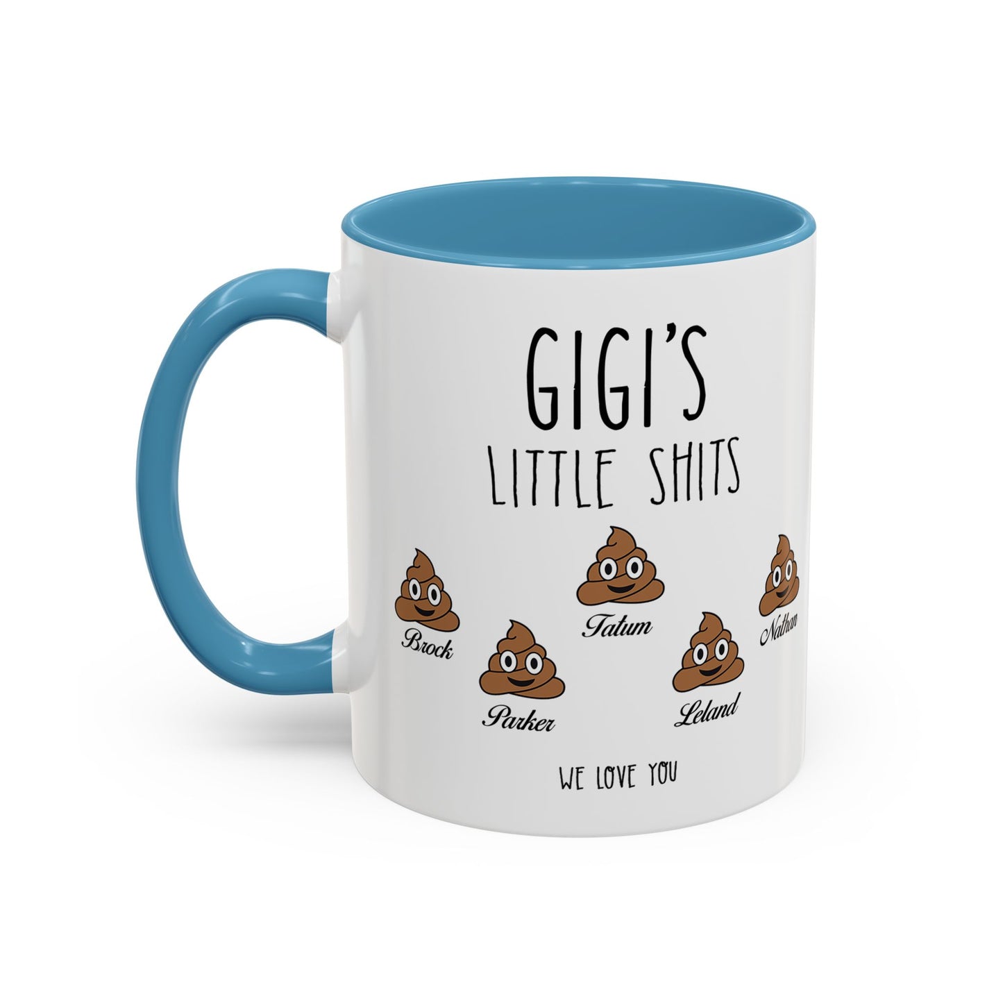 Personalized Gigi with Grandkids Names Accent Coffee Mug - Gift For Gigi - PersonalizedFury