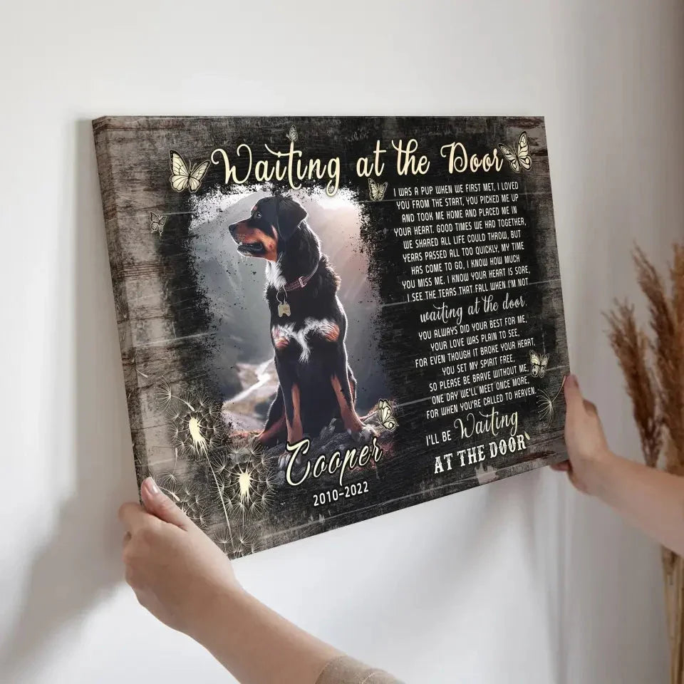 Waiting at the Door – Custom Dog Memorial Canvas for Rottweilers - PersonalizedFury