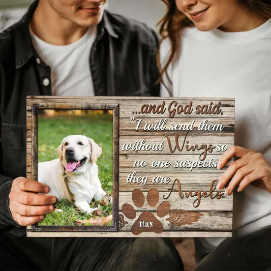 God Sent Them Without Wings – Dog Memorial Canvas with Photo - PersonalizedFury