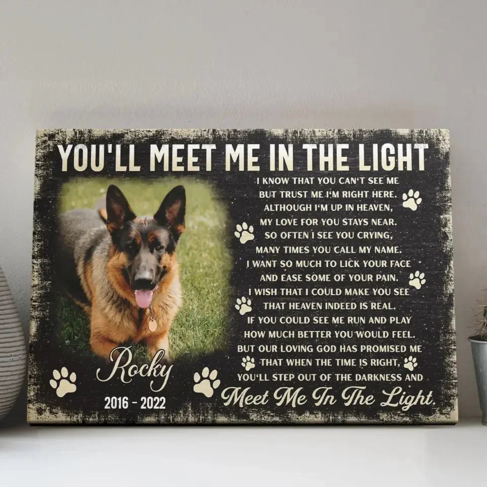 Pet Memorial Canvas – Personalized “Meet Me in the Light” Poem - PersonalizedFury