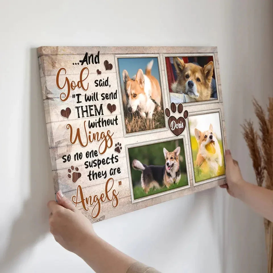 Dog Memorial Canvas – Angels Without Wings Custom Photo Collage - PersonalizedFury