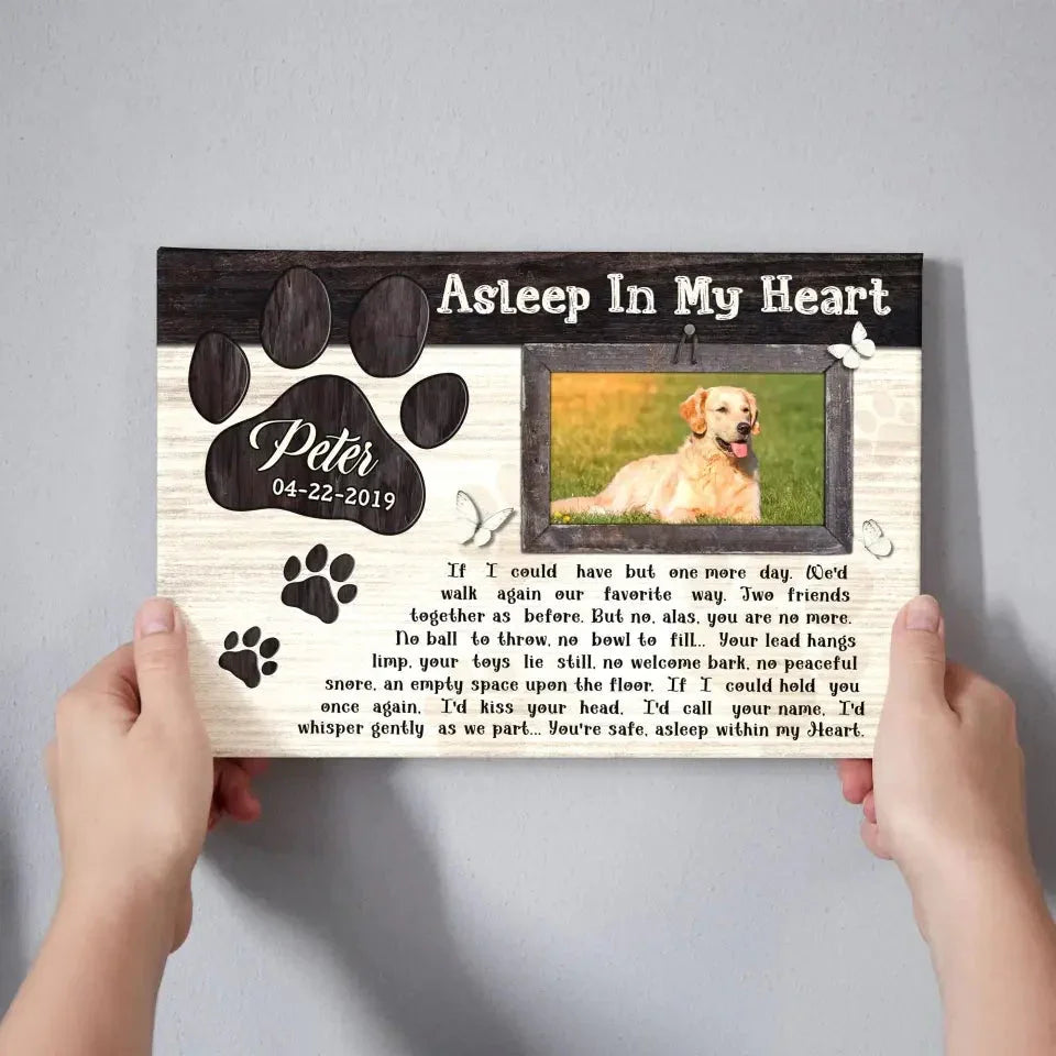 Dog Memorial Canvas – “Asleep In My Heart” Poem, Custom Photo & Name Gift - PersonalizedFury