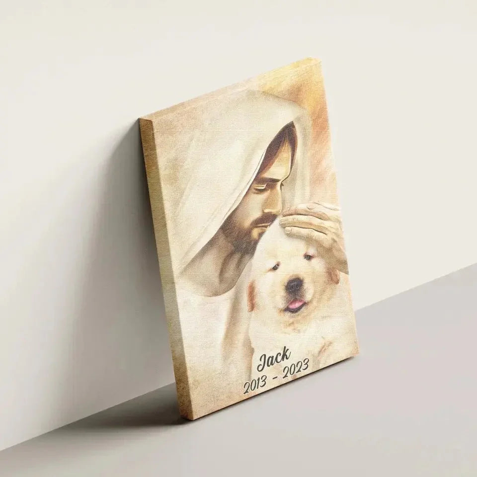 Jesus Pet Memorial Canvas – Dog in Heaven with Name & Date