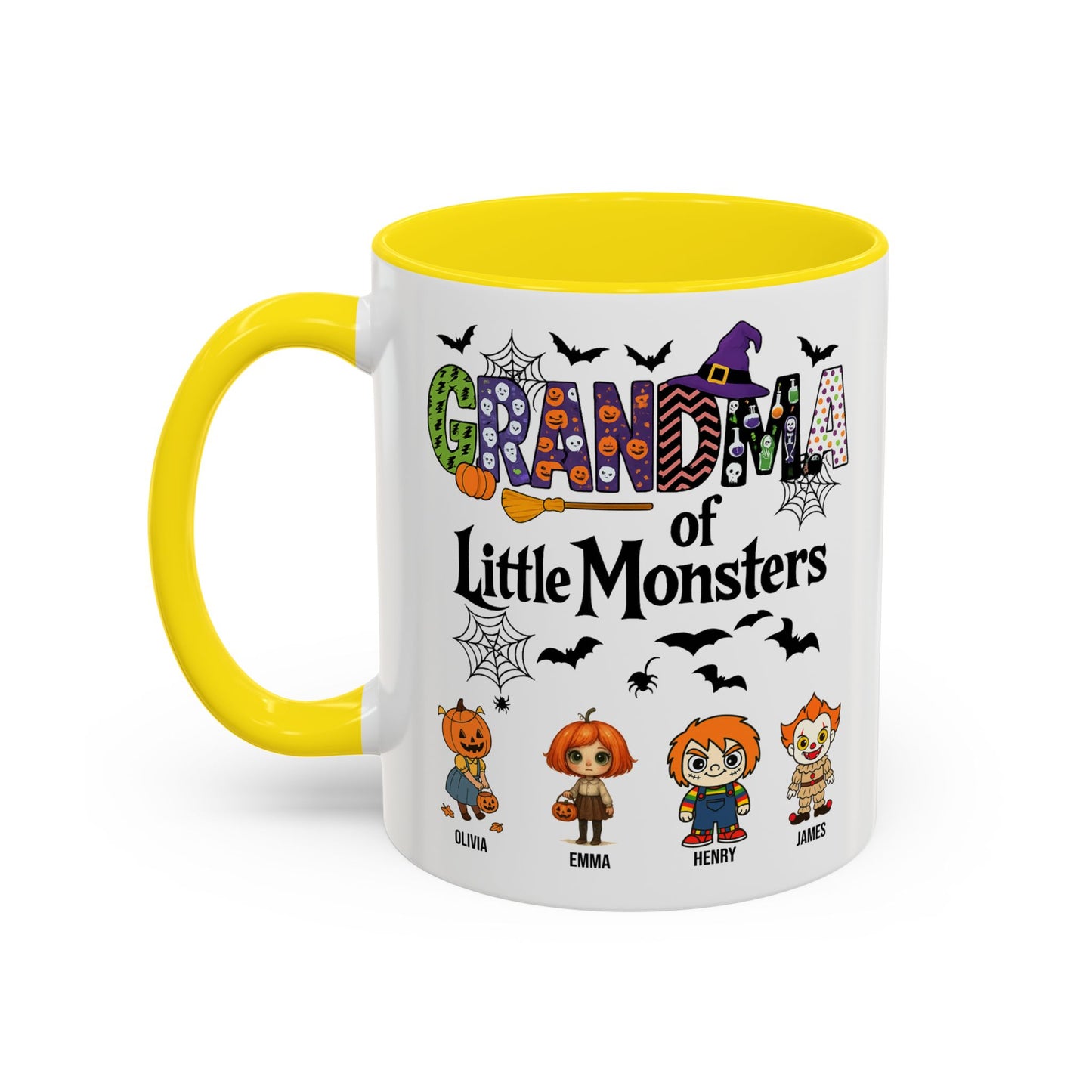 Personalized Halloween Gift for Grandma - Grandma with Grandkids Names Accent Mug - PersonalizedFury