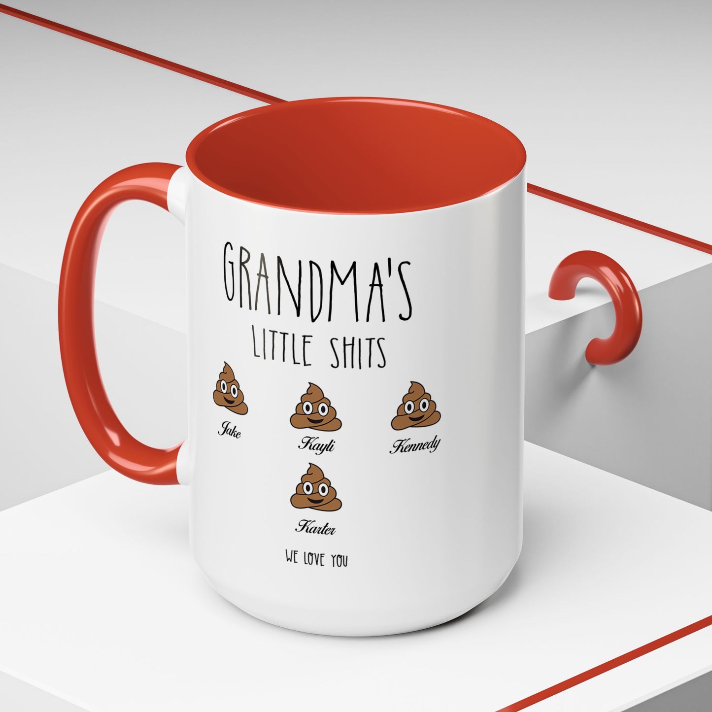 Personalized Grandma with Grandkids Names Accent Coffee Mug - PersonalizedFury