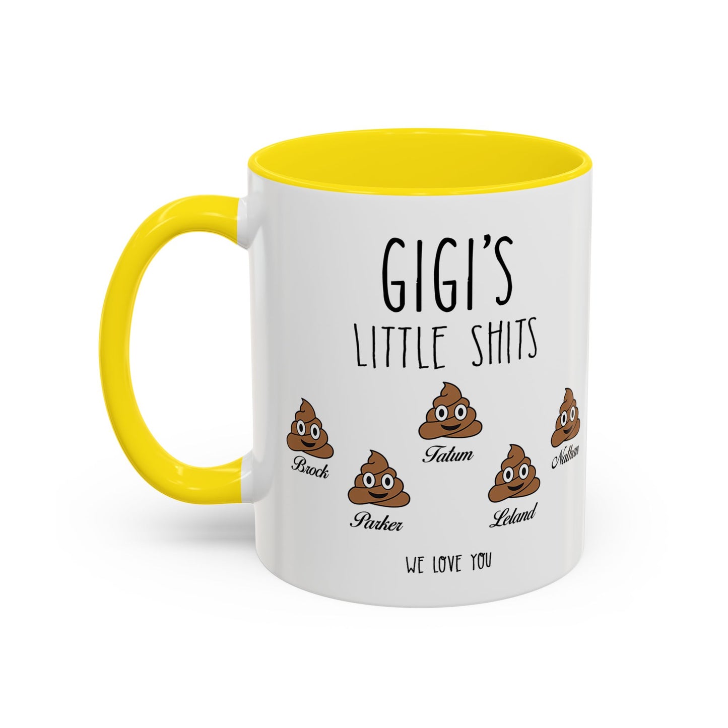 Personalized Gigi with Grandkids Names Accent Coffee Mug - Gift For Gigi - PersonalizedFury