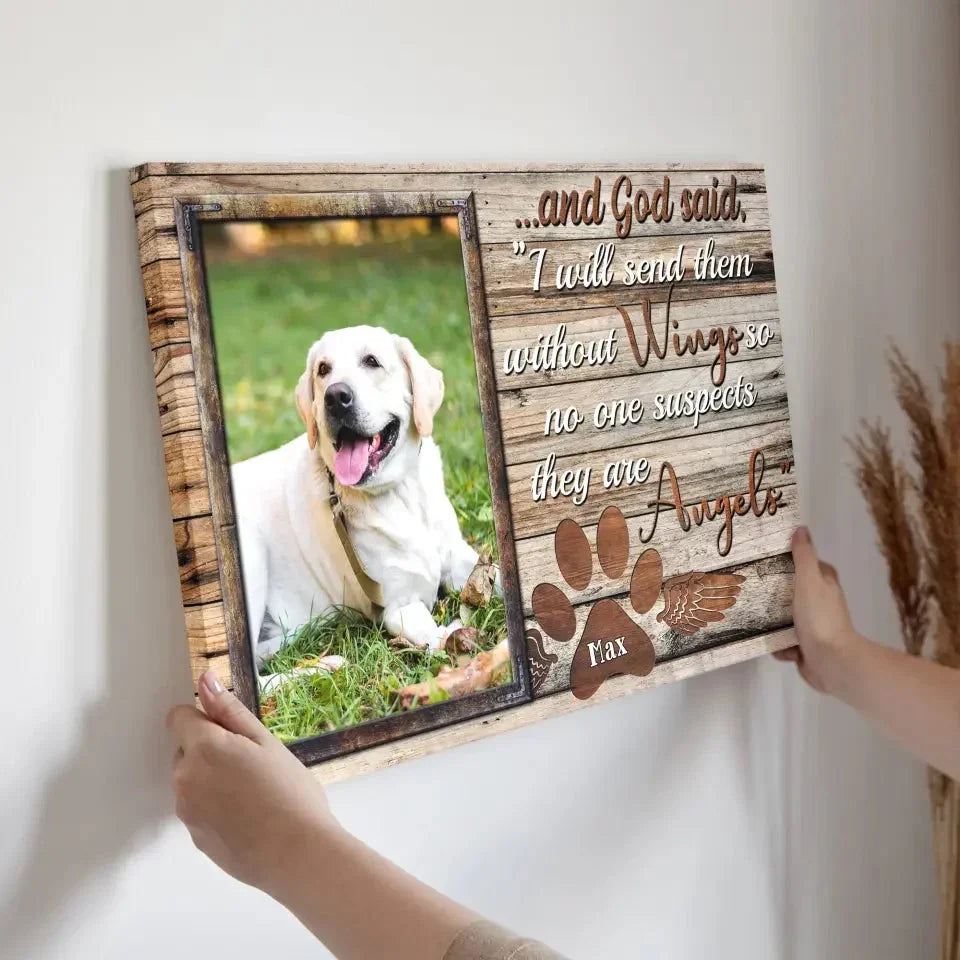 God Sent Them Without Wings – Dog Memorial Canvas with Photo - PersonalizedFury