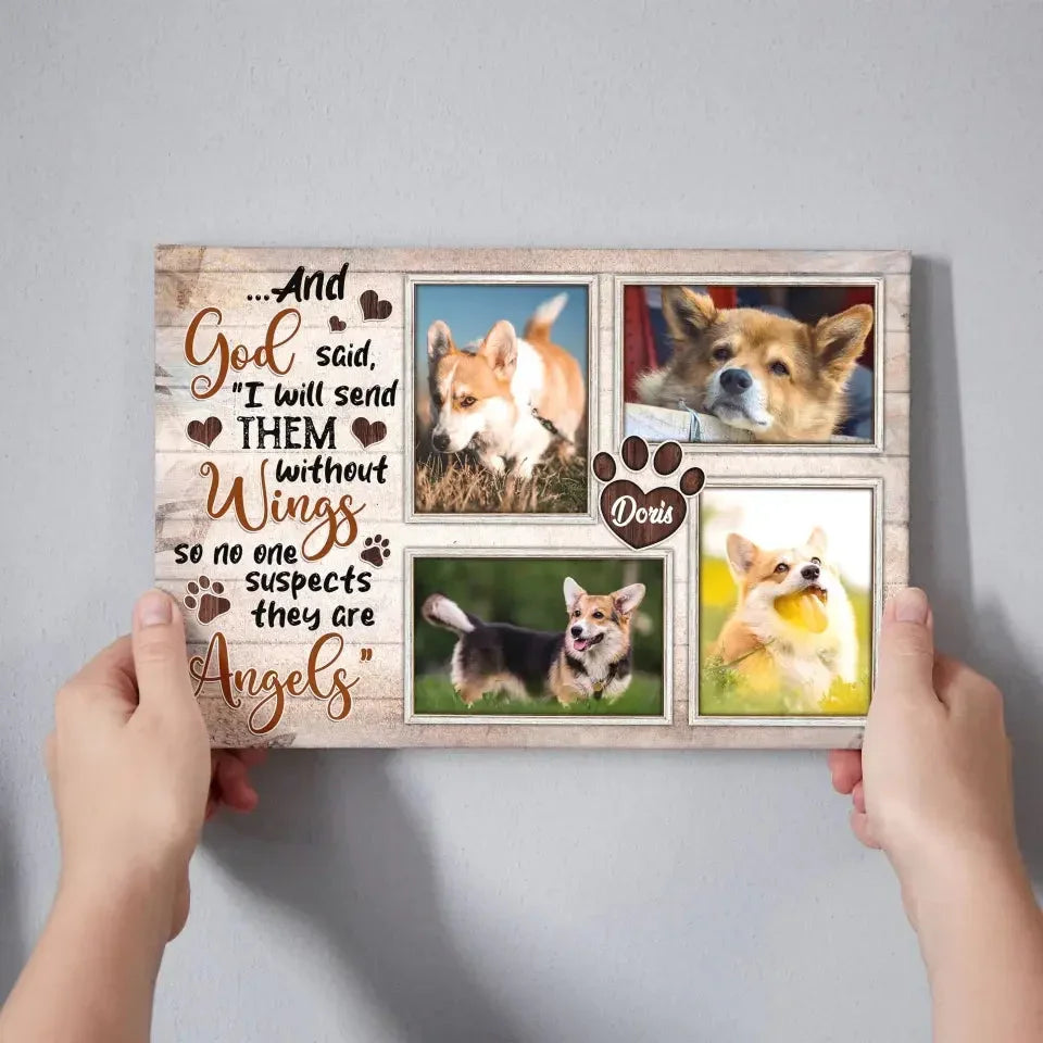 Dog Memorial Canvas – Angels Without Wings Custom Photo Collage - PersonalizedFury