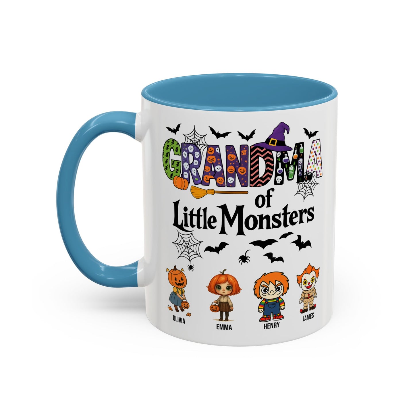 Personalized Halloween Gift for Grandma - Grandma with Grandkids Names Accent Mug - PersonalizedFury