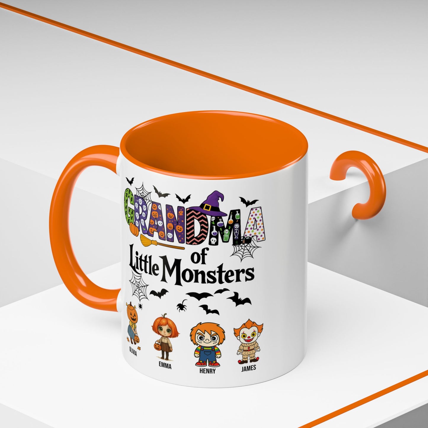 Personalized Halloween Gift for Grandma - Grandma with Grandkids Names Accent Mug - PersonalizedFury