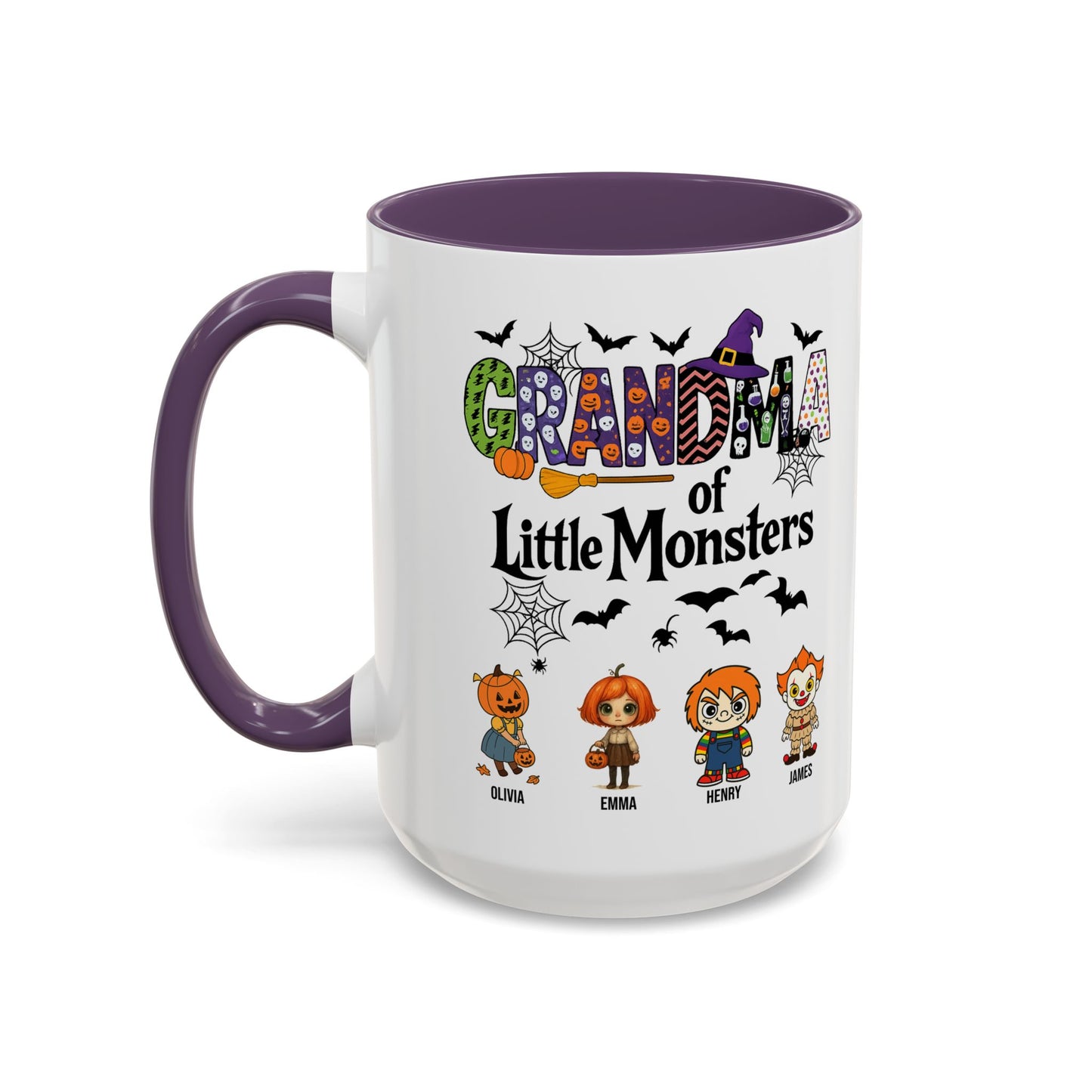 Personalized Halloween Gift for Grandma - Grandma with Grandkids Names Accent Mug - PersonalizedFury